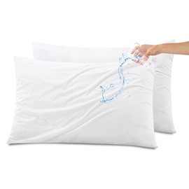 Kingrest Waterproof & Noiseless Bamboo Rayon Pillow Protector (Standard, Pack of 2, White), Breathable Pillow Covers with Zipper, Machine Washable Pillow Encasment