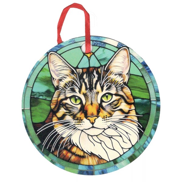 Gulf Coast Laser Graphics Tabby Cat Green Background Holographic Ornament
