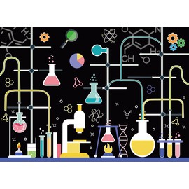 LYCGS 8X6ft Chemical Science Backdrop Chemical Experiments Science Birthday Party Backdrop Kids Chemistry Lab Mad Scientist Equipment Science Research Banner X-266