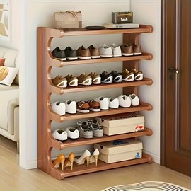 espidoo 6-Tier Bamboo Shoe Rack Organizer: Freestanding Multilayer Storage Shelf with Wood Frame - Space Saving Design for Entryway & Dormitory Use by Urban Apartments Singles