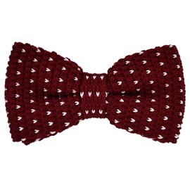 DonDon Men Knit Knitted Bow Tie Pre Tied and Adjustable Dark Red with Dots