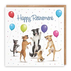 Hunts England Retirement Card For Him Or Her - Happy Retirement - Dancing Dogs - For Men, Women, Colleagues, Friends, etc. - Milo's Gallery Collection