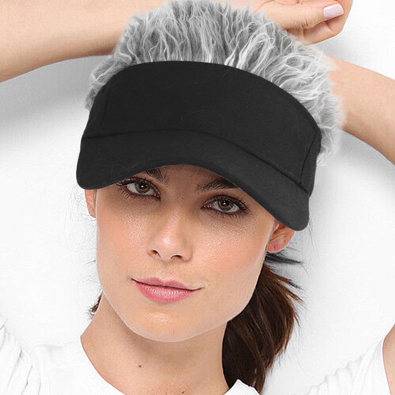 LXOrdora Mens Visor Hats with Spiked Wig Novelty Adjustable Baseball