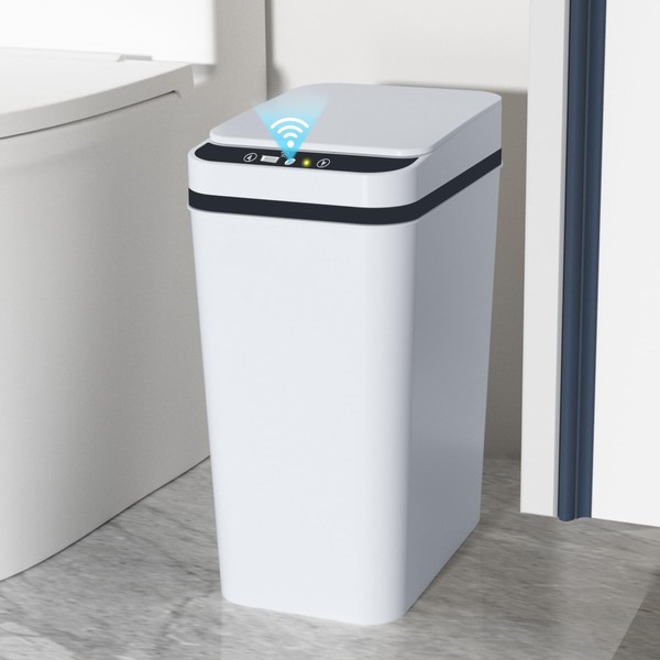 jinligogo Bathroom Small Trash Can with Lid, 3.5 Gallon Touchless Automatic Garbage Can Slim Waterproof Motion Sensor Smart Trash Bin for Bedroom, Office, Living Room