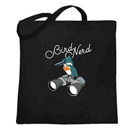 Pop Threads Bird Nerd Birdwatching Cute Funny Canvas Tote Bag Black 15x15 inches