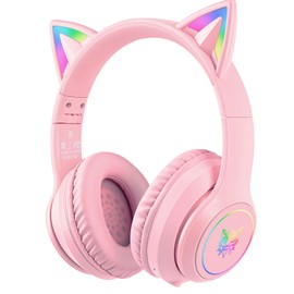 ONITOON ONITOON Cat Ear Bluetooth Headphones with Micphone for Kids & Adults, LED Light Up Wireless HI-FI Sound Quality, Over-Ear Headphones with Volume Control for iPhone/iPad/Laptop/PC(55H Play Time)