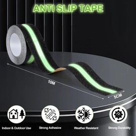AiQInu Fluoreszierendes Klebeband, 10m x 5cm Anti-Rutsch-Leuchtband, Markierungsband, Leuchtendes Leuchtband, Glow in the Dark, für Treppen, Leitern und Rutschige Böden Innen und Außen