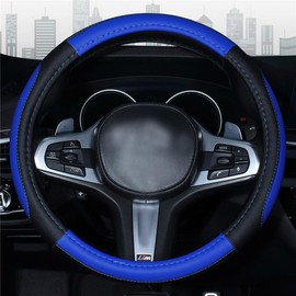 Mayco Bell Car Steering Wheel Cover 15 inch Comfort Durability Safety (Black Dark Blue)