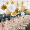 White Gold Party Decorations Tissue Pom Poms Paper Lanterns Hanging