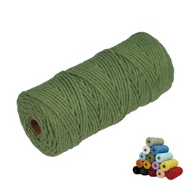 Macrame Cord, 3mm x 109Yards,Colorful Cotton Cord,Natural Cotton Macrame Rope for Wall Hanging & Boho Decorations, Plant Hangers,Crafts Cord for DIY,Knitting,Avocado Green