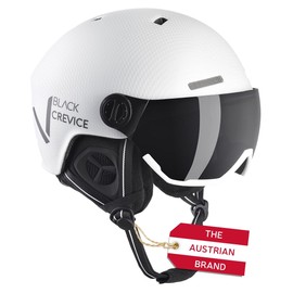 Black Crevice Kaprun Ski Helmet with Visor, White Carbon Matte / Black, S/M (54-57)