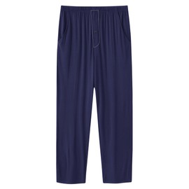 MoFiz Men's Pajama Bottom Pants Modal Lightweight Sleep Lounge Homewear Soft Thin Pjs Pants Sleepwear Button Fly (Navy,X-Large)