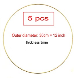 JZK 5 x Large gold metal hoops for crafting 30cm macrame rings metal rings for craft 12 inch dream catcher hoops, floral wreath ring, wall hanging decor