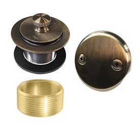 Westbrass D94K-06 D94K Twist & Close Tub Drain Trim Kit with 2-Hole Faceplate and Adapter, 1-Pack, Antique Brass