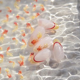 LIFOOST Golden Koi Fish Nail Art Stickers 5D Embossed Goldfish Bubble Design Self-Adhesive Shell Light Nail Decals for Women DIY Manicure, Press on, Home or Salon Use