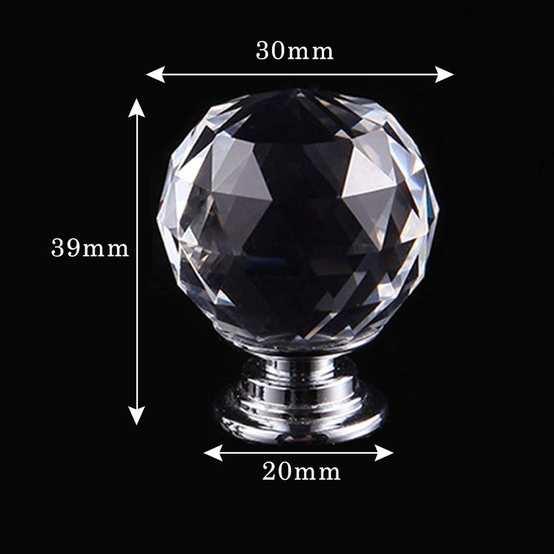4pcs Crystal Knobs, 40mm Door Knobs Diamond Shape Design Crystal