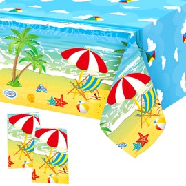 MagiRita Summer Beach Tablecloth 2 Pack Plastic Hawaiian Party Decorations for Pool Party, Baby Shower, Outdoor Picnic, Beach Theme Birthday Party Supplies - 54 x 108 Inches Rectangular Table Cover