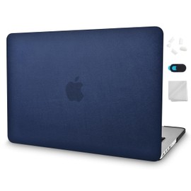 KECC Compatible with MacBook Pro 15 inch Case Cover 2016-2019 Release A1990 A1707 with Touch Bar Protective Italian Leather Hard Shell(Navy Blue Leather)