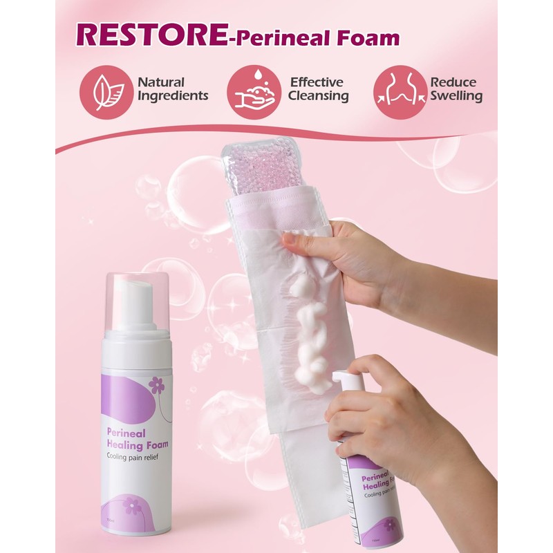 Postpartum Essentials Kit - Peri Bottle,Perineal Ice Packs,Perineal Healing Foam,Disposable