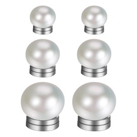 JewelryWe Women's Pearl Fake Earrings: Ladies White 6 8 10mm Elegant Magnetic Bread Pearl Non-Pierced Double Sided Wedding Ear Clips