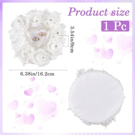 GORGECRAFT Wedding Ring Pillow White Heart Shaped Ring Box Bearer Cushion with Satin Rose Flowers Decorative Diamonds Jewelry Case Holder for Wedding Ceremony Proposal Anniversary 6.4x6.4 Inch