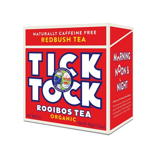 TICK TOCK TEAS Original Rooibos Organic Tea, Red Box, 3.2 Ounce