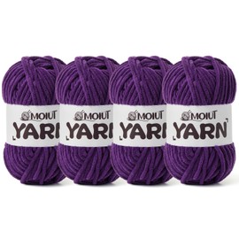 4 Packs Fluffy Chenille Yarn for Crocheting, Chunky Velvet Yarns for Crochet Amigurumi, Baby Yarn for Crocheting Soft Blanket, 349.9yds /14.1 oz Bulky Yarns for Crafts/Hats/Shoes/Socks (4 Violet)