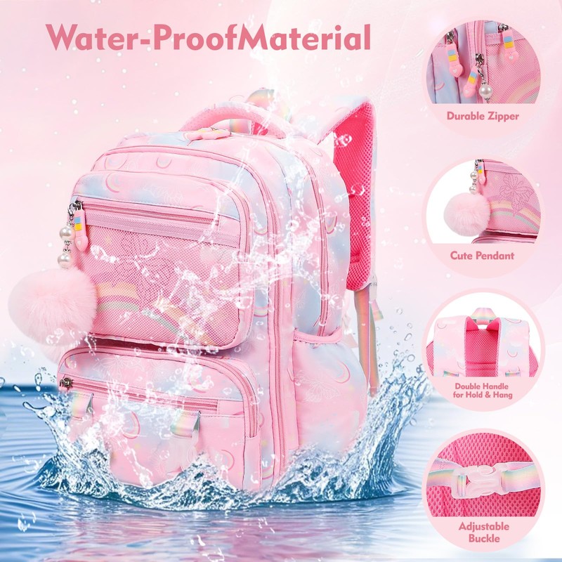 QJHEC Kawaii Starry Rainbow Backpack for Girls – Butterfly Bookbag