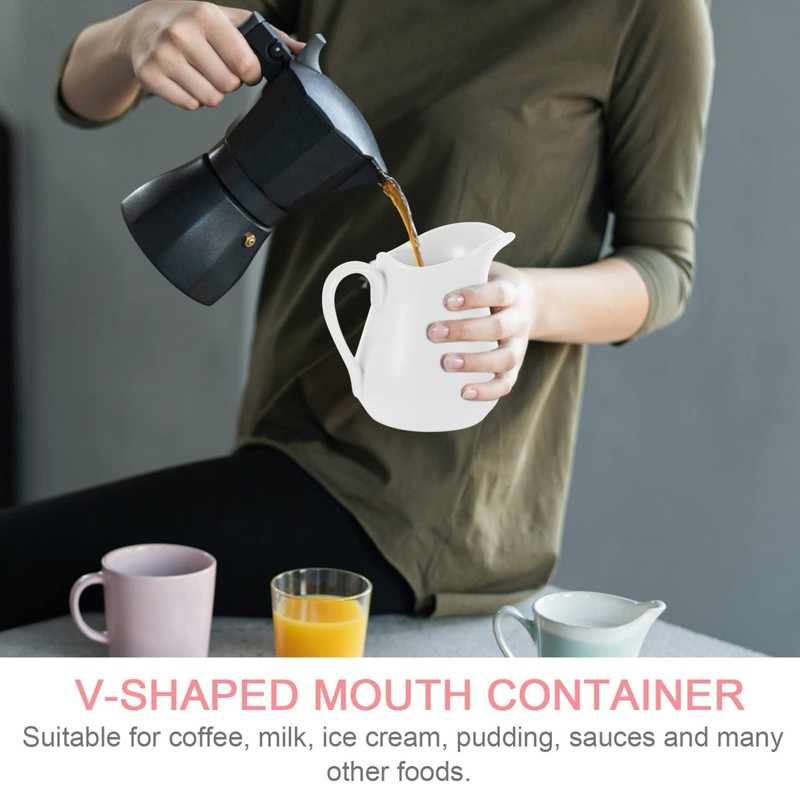 White Ceramic Creamer with Handle Coffee Milk Creamer Pitcher Serving