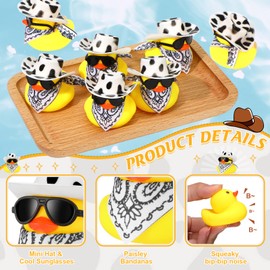 36 Set Cowboy Rubber Duck Mini Yellow Duckies Bath Party Toy Tiny Ducks Bathtub Toy with Cowboy Hat Paisley Bandanas Sunglasses for Summer Baby Shower Birthday Swimming Party Favor