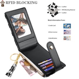 Simikol Slim Card Holder Wallet for Women RFID Blocking Leather Multi Card Bifold Wallet with Tassel Zipper Coin Pocket, Cow, with Tassel, Compact, Modern