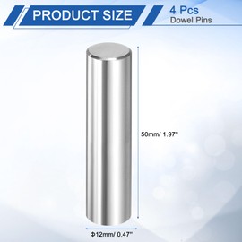 uxcell 4 Pcs 12 mm x 50 mm Dowel Pins, 316L Stainless Steel Cylindrical Dowel Pins Shelf Support Peg Pin Rod Fasten Elements Metal Shelf Pegs Silver Tone