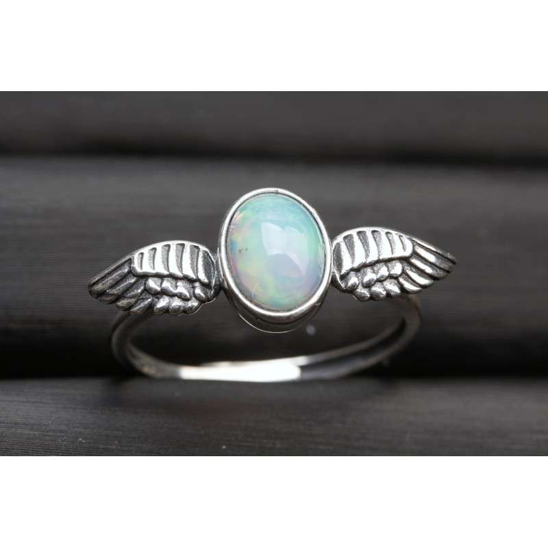 K KOUOKU Ancient Reminder Natural Opal 0pal Ring, Platinum Plated