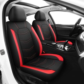 HChengkikz Car Seat Covers,Leather Seat Covers,Breathable and Sporty Car Seat Cover,Universal Fit Automotive Seat Covers for Truck Cars Sedan and SUV(2 Pieces,Front Seat,Black+Red,N2)
