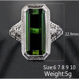 HengSun 925 Sterling Silver Ring with Simulation Emerald Openwork Arabesque Promise Rings for her Cubic Zirconia Emerald Wedding Ring Engagement Ring Birthday Gift (9)