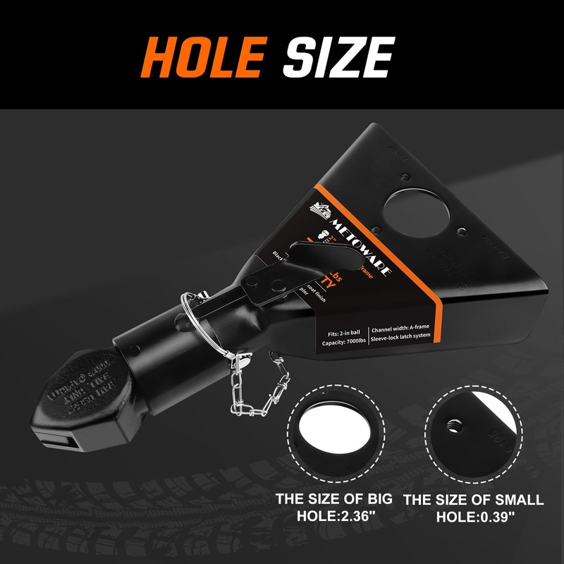 METOWARE 2" A-Frame Trailer Coupler,Fits 2-Inch Hitch Ball, Capacity 7000LBS,