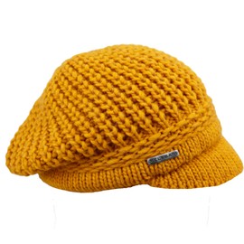 MELEGARI Knitted Hat with Visor Brenta Peak Hat Alpaca Wool Made in Italy Women Girls Autumn Winter, yellow