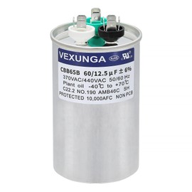 VEXUNGA 60/12.5 uF 60+12.5 MFD 370VAC or 440VAC Dual Run Start Round A/C Capacitor CBB65 Air Conditioner Capacitors for AC Unit Fan Motor Start or Heat Pump or Condenser Straight Cool