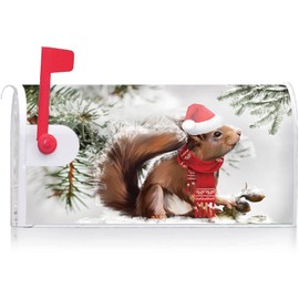 Texupday Winter Cute Red Scarf Squirrel Decoration Mailbox Cover with Magnetic Strip Christmas Mailbox Wraps Post Letter Box Cover Standard Size 21" X 18" Garden Outdoor Yard Decor