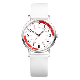 OIDEA Women Nurse Watch for Medical: 12/24 Hour Military Time Easy Reader Dial Second Hand Pulsometer Analog Watch for Medical Professionals Students Doctors, White Silicone Band