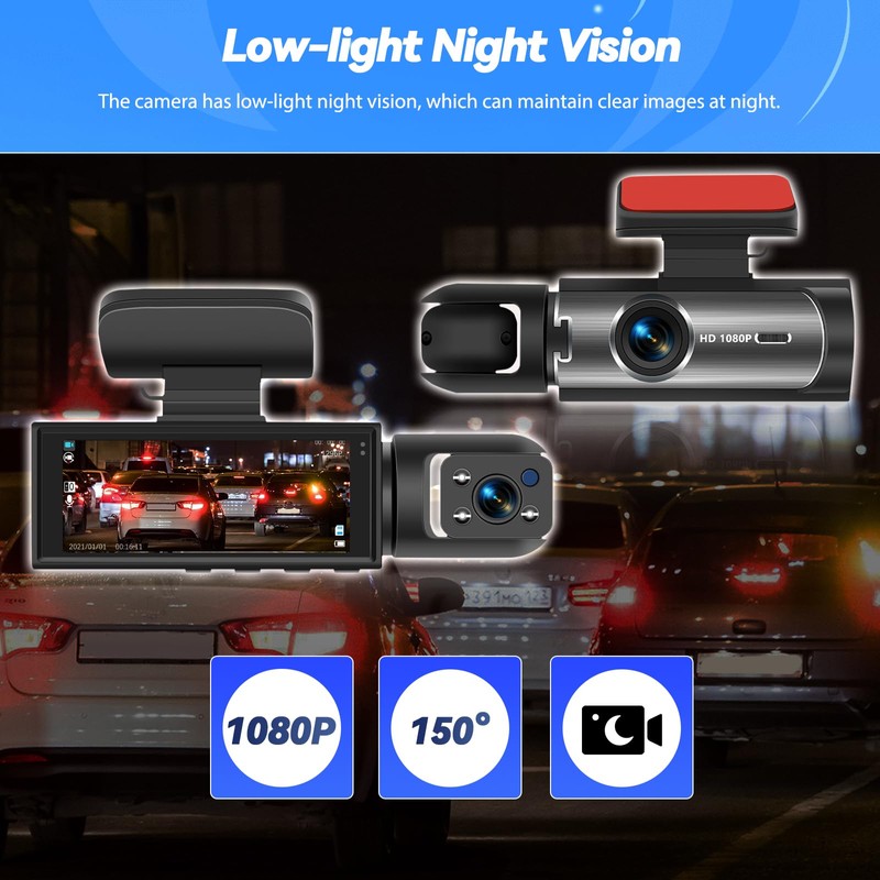 Dual Dash Cam for Cars Front and Inside 3.16 inch