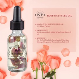 Rose Multi-Use Oil, Organic Plant Fragrant Essential Oil Rose Oil for Face, Hair, Body, Nails Care and Massage - 1 Fl Oz
