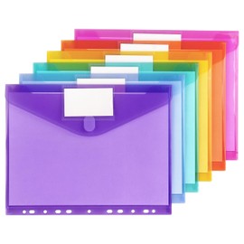 6 Pack Binder Pocket Binder Organizer File Folder Clear Binder Folders, 11 Holes, Letter Size, Poly Binder Pockets with Velcro Closure for School Supplies, Colorful