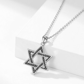 Fryneauy Hexagram Star of David Necklace S925 Sterling Silver Pendant Necklace Black Jewelry Gift for Women Daughter Mother