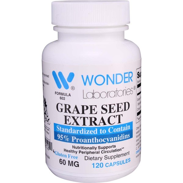 Wonder Labs Grape Seed Extract, 20 Times Stronger Than Vitamin C, 50 Times Vitamin E and Water-Soluble - 120 Capsules