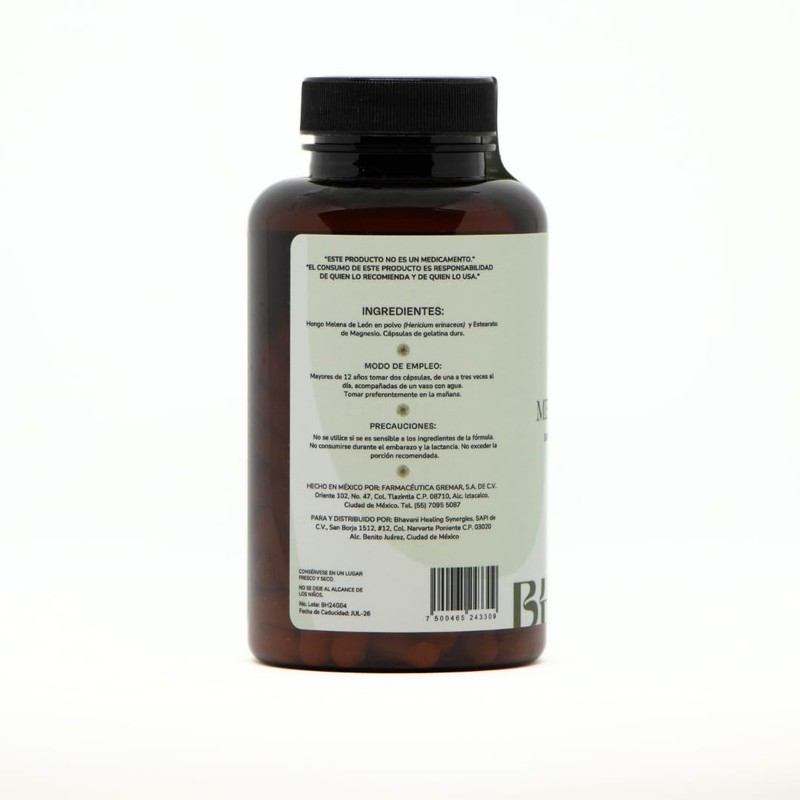 Bhavani Wellness Melena de León, Suplemento Adaptógeno Natural, 120 Cápsulas