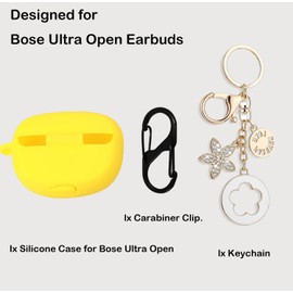Case Compatible with Bose Ultra Open Earbuds (2024), Soft Silicone Shockproof Skin Cover with Cute Bling Keychain Accessories for Men Women, Protective Cover with Carabiner