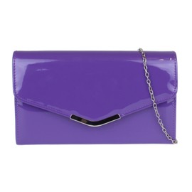 Girly Handbags Womens Glossy Patent Plain Clutch Bag Evening Medium Purple