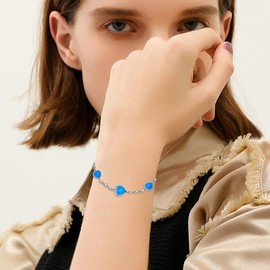 Blue Fire Heart Opal Bracelet for Women 925 Sterling Silver,Heart Shape 10x10mm, 7+2 inch length(Adjustable 7" to 9") Birthday Gifts, Jewelry for Women, Valentine's Day