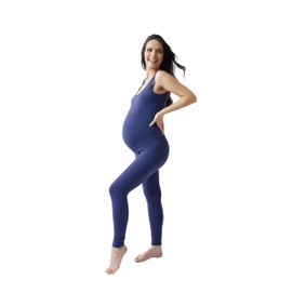 Ingrid & Isabel Basics Active Maternity Full Length Unitard, Pregnancy Scoop Neck Tank Top Bodysuit Romper, Navy Blue, Womens Size L